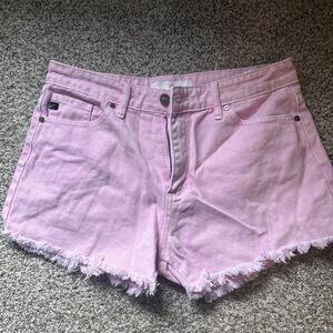 KanCan Light Pink Frayed Hem Jean Shorts medium